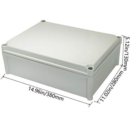 Zulkit Junction Box ABS Plastic Dustproof Waterproof IP67 Junction Boxes Universal Electrical Project Enclosure DIY Electronic Project Box Grey 14.96 x 11.02 x 5.12 inch (380 x 280 x 130 mm) - size: 14.96" x 11.02" x 5.12"