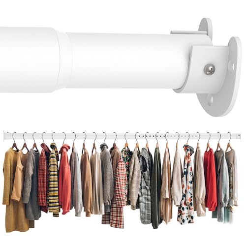 Metal Closet Rod 1.3" Heavy Duty Adjustable Hanging Rod 17-75 Inch - color: Matte White, size: 17-75 IN