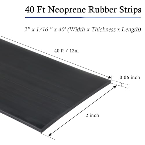 LSGCQ Neoprene Rubber Strips with Adhesive Backing Rubber Sheets - size: 2” Wide x 1/16" Thick x 40' Long