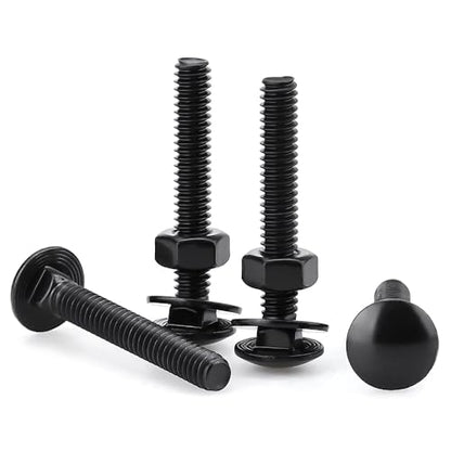 20 Sets 1/4-20 x 2 Black Carriage Bolts Screws and Hex Nuts & Flat Washers, 304 Stainless Steel 18-8, Round Head Square Neck, Full Thread Coverage - size: 1/4-20 x 2"