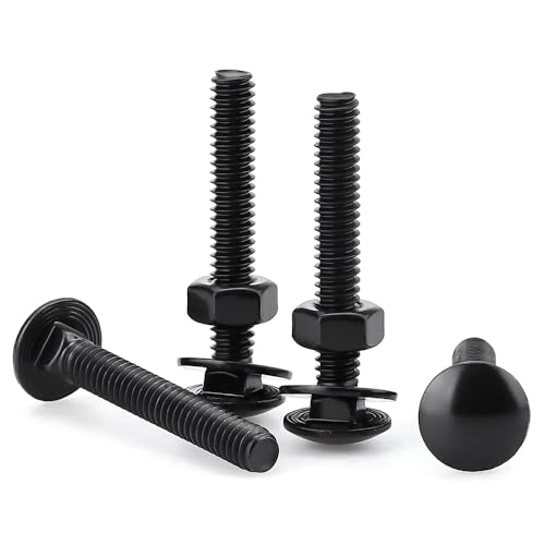 20 Sets 5/16-18 x 2" Black Carriage Bolts Screws and Hex Nuts & Flat Washers, 304 Stainless Steel 18-8, Round Head Square Neck, Full Thread Coverage - size: 5/16-18 x 2"