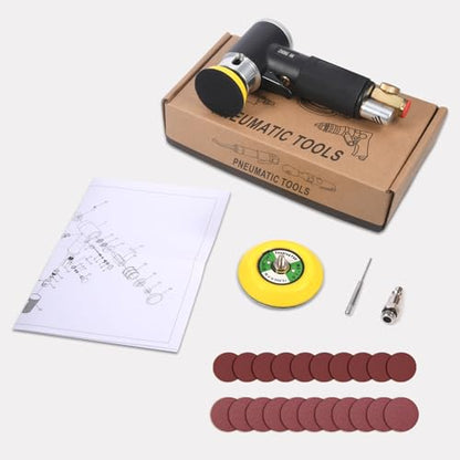 2 3-inch Mini Orbital Sander da sander Air Dual Action Sander Air Polisher Super Smooth and Swirl Freely High Speed for Auto Body Work with 20 PCS Sanding Discs (BLACK) - color: Black+sanding Discs