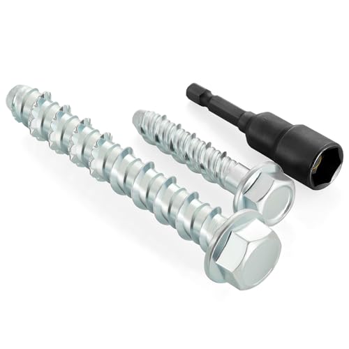 5/16" x 2" Concrete Screws, Zinc Plated Large Diameter Concrete Screw for Anchoring to Masonry, Concrete, Brick or Block, 25 PCS (Including One Socket Wrench) - size: 5/16" x 2"