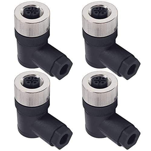 M12 5-Pin Female Circular Aviation Connector Plug 12mm Waterproof Circular Aviation Connector Right Angle Plug Adapter 4 Pack - color: Female, size: 5Pin Right Angle