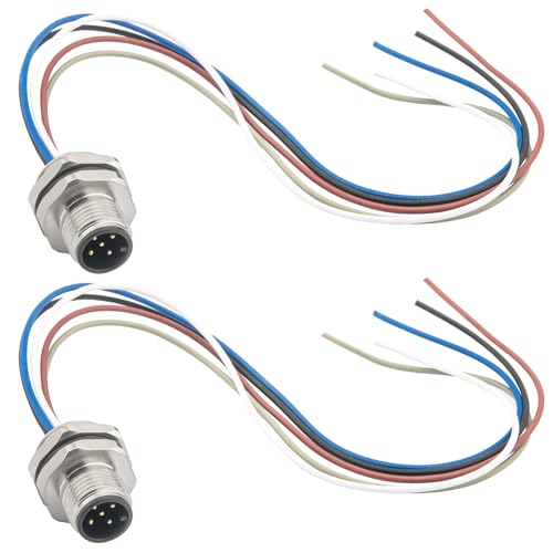 2-Pack M12 5 Pin A Code Male Connector Cable with Trimmed Base 0.2M - color: Male, size: 5Pin Back Mount