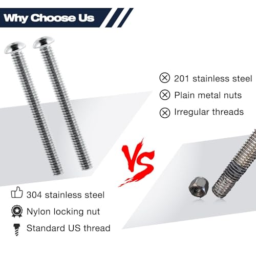 15 Sets 1/4-20 x 1-1/4" Button Head Socket Cap Bolts Screws with Nuts, Flat & Lock Washers, 304 Stainless Steel 18-8, Hex Drive, Bright Finish - size: 1/4-20, style: (15Sets)1/4-20 x 1-1/4"