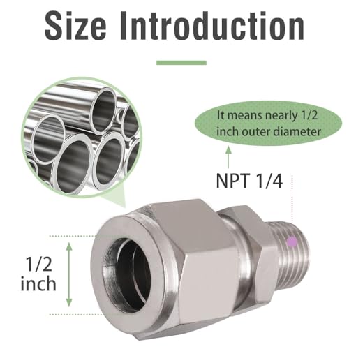 1/4 Compression Fitting, Stainless Steel 304 Tube Fittings, 1 Pc - size: NPT 1/4-1/2" O.D. 1 pc