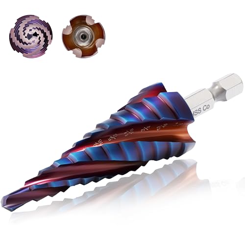 Four Spiral Flute Cobalt Step Drill Bit(Pro),M35 High Speed Steel,1/4" Hex Shank Step Bits for Metal, Stainless Steel, Aluminum, Plastic,3/16" - 7/8"(12 Step Size) - size: 3/16" - 7/8"