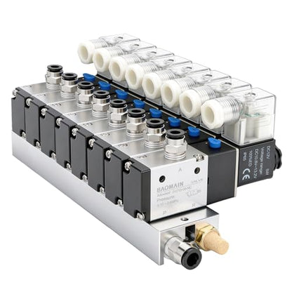 BAOMAIN 12V DC 3/2 Pneumatic Solenoid Valve 8 Station 3V210-08 Manifold Kit - size: 8-Station Valve Kit