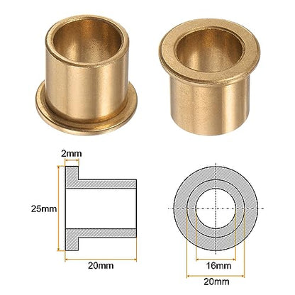 HARFINGTON 2pcs Flange Bearing Sleeve 16mm Bore 20mm OD 20mm Length 2mm Flange Thickness Bronze Bushing Self Lubricating Bushings Sleeve for Industrial Equipment - size: 16mm x 20mm x 20mm