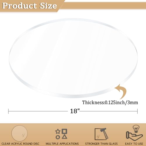 2 Pieces 1/8" Clear Circle Acrylic Sheet, 18 Inch Diameter Plexiglass Sheet, Round for Cake Discs, Plexiglass Table Top, Acrylic Backdrops and DIY Display Projects Craft - size: 18 Inch Diameter, 1/8" Thick