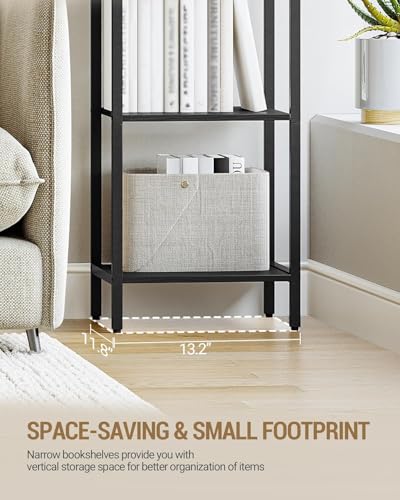 Hzuaneri Bookshelf Narrow Bookcase, Tall Storage Rack with Steel Frame - color: Black, size: 11.8 × 13.2 × 71.9 inch