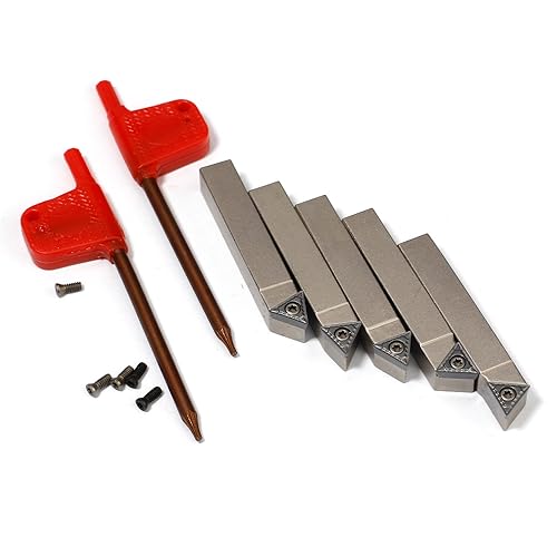 Mini Indexable Lathe Turning Tool-5/16" Shank Nickel Plated 5 Pieces Carbide Turning Tool Set,Metal Lathe Cutting Tools with Carbide Inserts TCMT090204 (TCMT731)