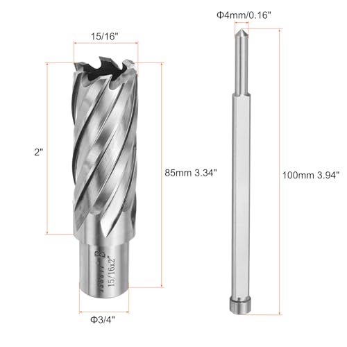 HARFINGTON Annular Cutter 15/16" Cutting Diameter Shank 3/4" with 2" Depth of Locating Pin M2 High-Speed Steel Drill Bit Annular Cutter for Standard Magnetic Drills Machine Tools Mills - size: 15/16 inch 2 inch