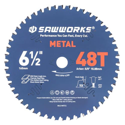 SawWorks 6-1/2" 48T TCG Circular Saw Blade for Metal Cutting - size: 6-1/2 Inch 48T