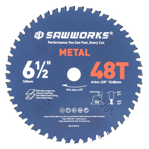 SawWorks 6-1/2" 48T TCG Circular Saw Blade for Metal Cutting - size: 6-1/2 Inch 48T