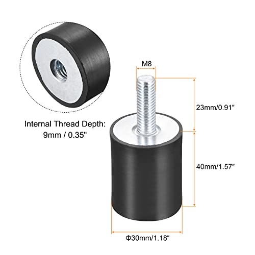 uxcell Rubber Mounts 8pcs M8 Male/Female Vibration Isolator Shock Absorber, for Garage Motor Air Compressor Car Boat Bobbins, D30mmxH40mm - size: M8x30mmx40mm