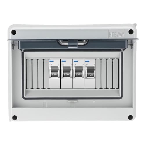 QWORK 8 Way Circuit Breaker MCB Distribution Protection Box, IP65 Waterproof ABS Plastic Breaker Electrical Box and Transparent Cover
