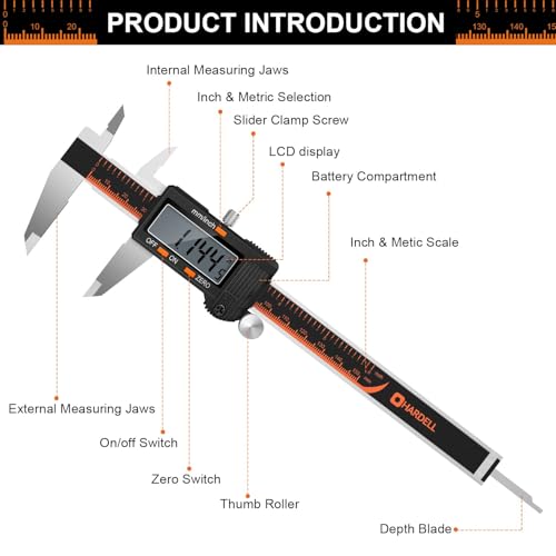 HARDELL Digital Caliper 6 Inch, Caliper Measuring Tool with Large LCD - size: 6 Inch