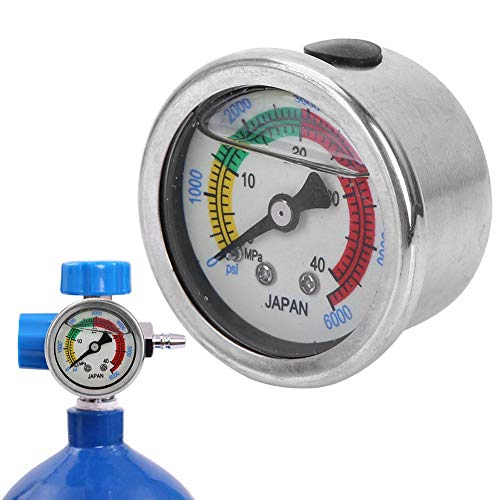 Jadeshay Pressure Gauge, 0-6000PSI 0-40MPa Air Pump Pressure Gauge Dual Scale Liquid Filled for Diving Equippment Manometer Measure