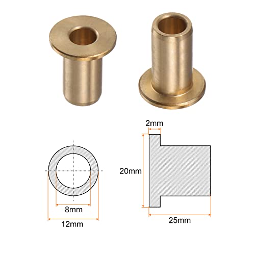 HARFINGTON 2pcs Flange Bearing Sleeve 8mm Bore 12mm OD 25mm Length 2mm Flange Thickness Bronze Bushing Self-Lubricating Bushings Sleeve for Industrial Equipment - size: 8mmx12mmx25mm