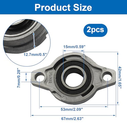2Pcs Pillow Block Bearing, KFL002 15mm/0.59" Mounted Zinc Alloy Self Aligning Pillow Block Flange Bearing - style: 15mm/0.59"