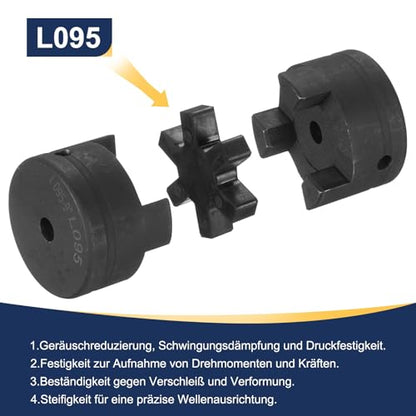 uxcell 3/8" L095 Flexible 3-Piece L-Jaw Coupling Coupler Set & Buna-N NBR Rubber Spider for Log Splitter Hybrid Equipment - size: 3/8"