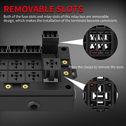 DAIERTEK Fuse Relay Box 12V Automotive 10 Slots Relay Holder 15 Slots ATC/ATO Fuse Holder Universal Fuse and Relay Box Block for Automotive Truck Marine Boat - color: Relay Box
