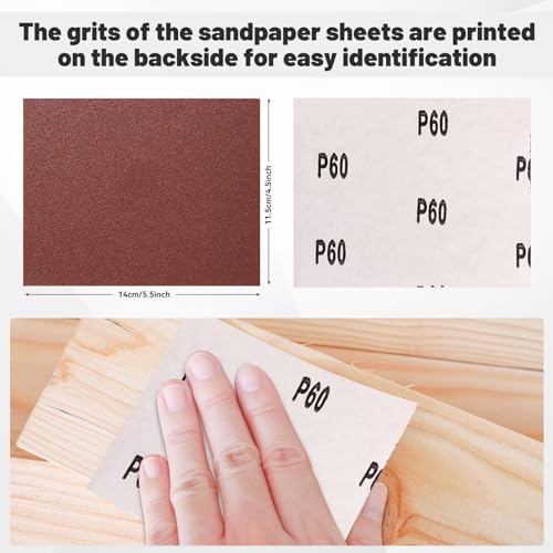 1/4 Sandpaper Sheet,4-1/2"*5-1/2" Assorted 60-80-120-180-240,50PACK