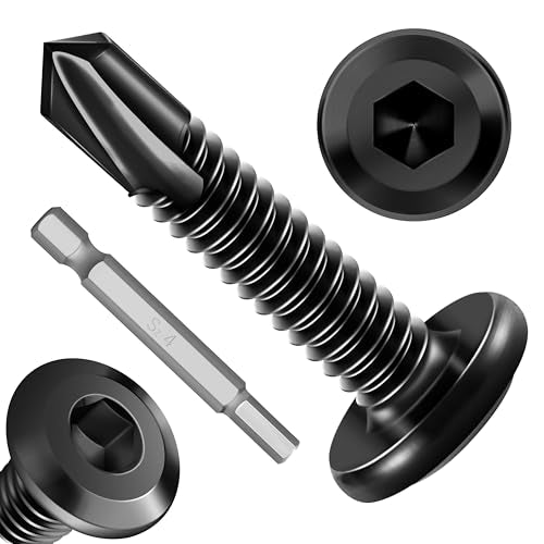 100Pcs 10 x 1 Sheet Metal Screws, Stainless Steel Flat Head Socket Cap Self Drilling Screw, Allen Socket Drive Black Oxide, Self Tapping Screws with Drill Bit - color: Black, size: #10 x 1"