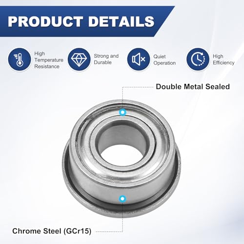 M METERXITY 4-Pack F685ZZ Flanged Ball Bearing, 5 x 11 x 5mm Double Metal Shielded Chrome Steel (GCr15) Flange Rip Bearings for Wheelbarrow/Printer/Fax Machines/Power Tools - size: 5mm x 11mm x 5mm