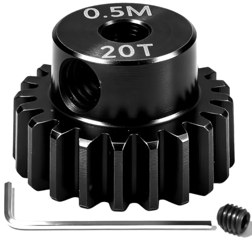 Hardened Steel 0.5M Pinion Gear 20T 2mm Shaft for RC Car/Helicopter Upgrade, Compatible with ARRMA 1/14 Typhoon 1/16 Mojave 1/18 Granite, Losi 1/12, 0.5Mod 13T-27T Gear for Brushed Brush-Less Motors - size: 20T