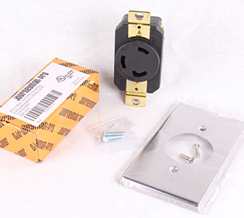 Journeyman-Pro 2620, NEMA L6-30R, 30A 250 Volt, Flush Mounting Locking Receptacle Socket/Outlet, Black Industrial Grade, Grounding Welding/Generator Rated 7500 Watts (1, 2620 w/SS Faceplate) - size: 2620 w/SS Faceplate