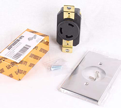 Journeyman-Pro 2620, NEMA L6-30R, 30A 250 Volt, Flush Mounting Locking Receptacle Socket/Outlet, Black Industrial Grade, Grounding Welding/Generator Rated 7500 Watts (1, 2620 w/SS Faceplate) - size: 2620 w/SS Faceplate