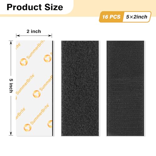 SummerBrite Hook and Loop Strips Heavy Duty, Black, 2 x 5 in, 16 Pairs - color: Black, size: 2x5IN 16 Pairs