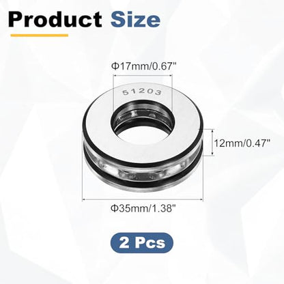 uxcell 2Pcs Thrust Ball Bearings, 17mm Bore 35mm OD 12mm Thick 51203 ABEC5 - size: 51203 17mm x 35mm x 12mm