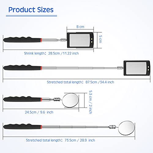 Frienda 2 Pcs LED Telescoping Inspection Mirror, Flexible Round Mirror Tool