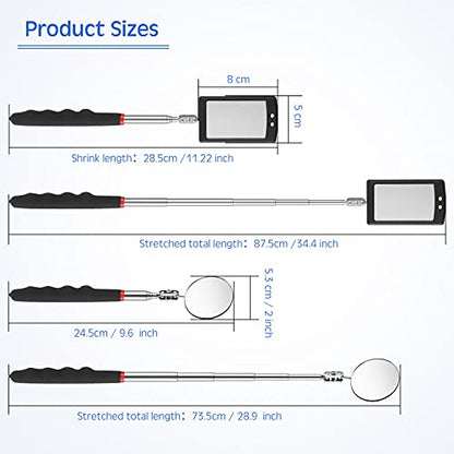 Frienda 2 Pcs LED Telescoping Inspection Mirror, Flexible Round Mirror Tool