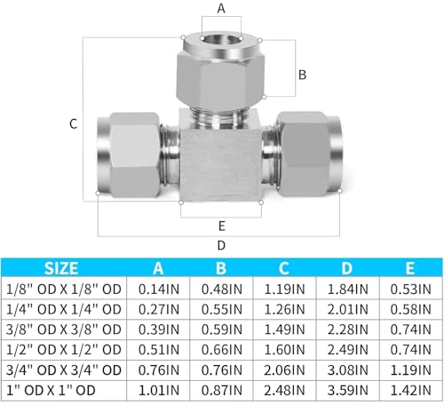ChillWaves 304 Stainless Steel Tee Compression Tube Fitting, 1" OD x 1" OD x 1" OD Compression Union Connector(1-PACK) - size: 1" OD x 1" OD x 1" OD