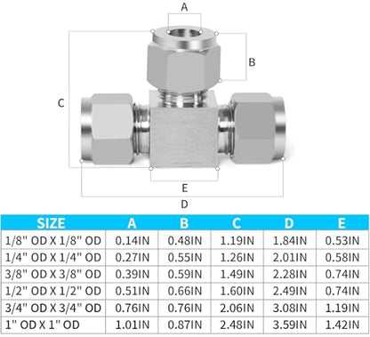 ChillWaves 304 Stainless Steel Tee Compression Tube Fitting, 1" OD x 1" OD x 1" OD Compression Union Connector(1-PACK) - size: 1" OD x 1" OD x 1" OD