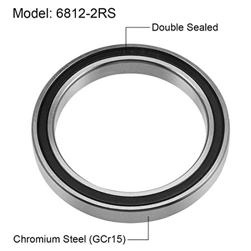 uxcell 6812-2RS Deep Groove Ball Bearings Z2 60mm x 78mm x 10mm Double Sealed Chrome Steel 2pcs - size: 60x78x10mm