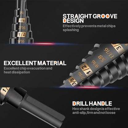 KSEIBI #3 HSS Step Drill Bit Set 1/4-3/4" with 3/8 Shank - Black Oxide Finish for Metal, Wood, Plastic Drilling - Durable, Precision Multi-Sized Bits with 3-Flat Shank 575045 - size: #3 (1/4-3/4 inch)