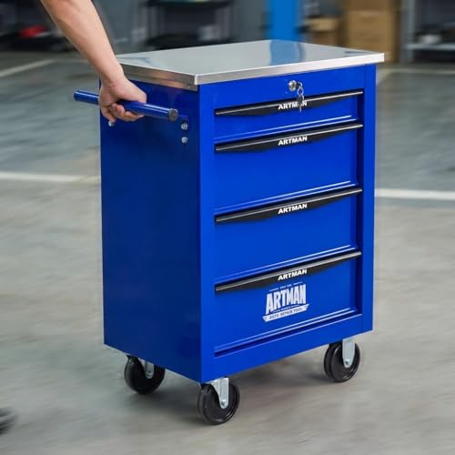 Rolling Tool Chest,Stainless Steel Worktop,Blue,4‑Drawer - color: Blue, size: 4-Drawers