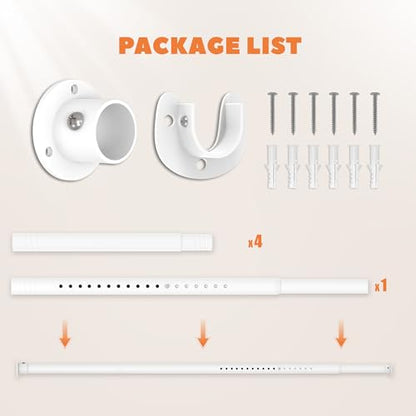Metal Closet Rod 1.3" Heavy Duty Adjustable Hanging Rod 17-75 Inch - color: Matte White, size: 17-75 IN