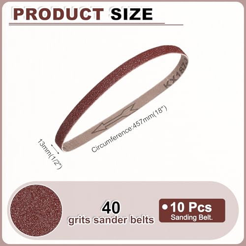 HARFINGTON 1/2 x 18 Inch Sanding Belts, 10 Pcs 40 Grits Aluminum Oxide - size: 1/2x18 inch(40 grit)