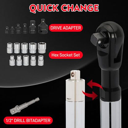 Offset Extension Wrench for Tight Spaces, 2 in 1 1/2'' Drive Offset Wrench, Offset Extension Wrench Impact for Electric Drill/Ratchet/Impact Wrench - with 10 Hex Socket - color: Wrench+adapter+hex Socket