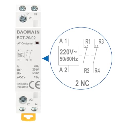 BAOMAIN 220V AC 2-Pole 20A Modular Contactor, 2NC, DIN Rail Mount
