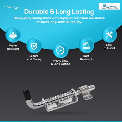 MARINE CITY Spring Latch Barrel Bolt with Cradle, 304 Stainless Steel, Heavy-Duty, Corrosion-Resistant, 5" for Marines, Boats, Yachts, Garage Accessories (Pack of 1) - size: 5 Inches