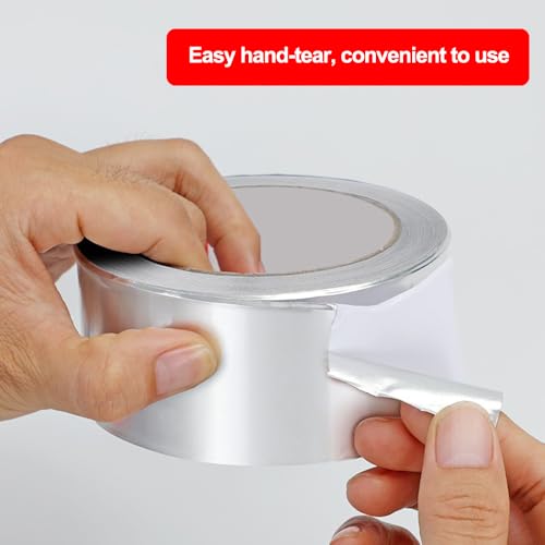 Aluminum Foil Duct Tape Heavy Duty Waterproof, Silver Insulation Adhesive Metal Tape, High Temperature Heat Resistant for Ductwork, Ducting, Sealing, Patching, Furnace, 1.1 Inch x 65 Feet (2.3 mil)