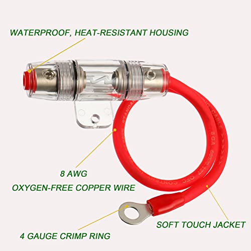 30A AGU Fuse Holder with 8 Gauge AWG 1ft Power Wire - 99.9% Oxygen-Free Copper - size: 30A